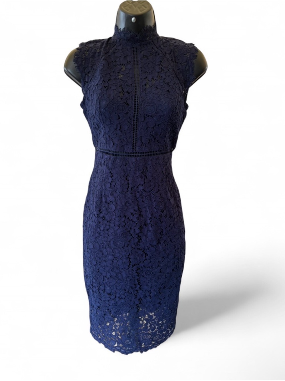 Bardot Navy Lace High-Neck Midi Dress